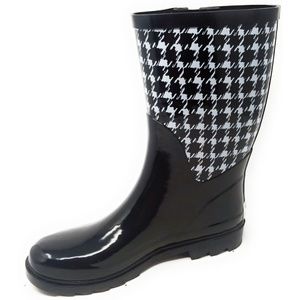 Women 's11" Rubber Rain Boots, Houndstooth Plaid Print Water Boots Wellies
